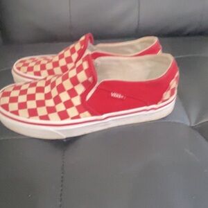 Vans Red and Cream Checkered Sneakers